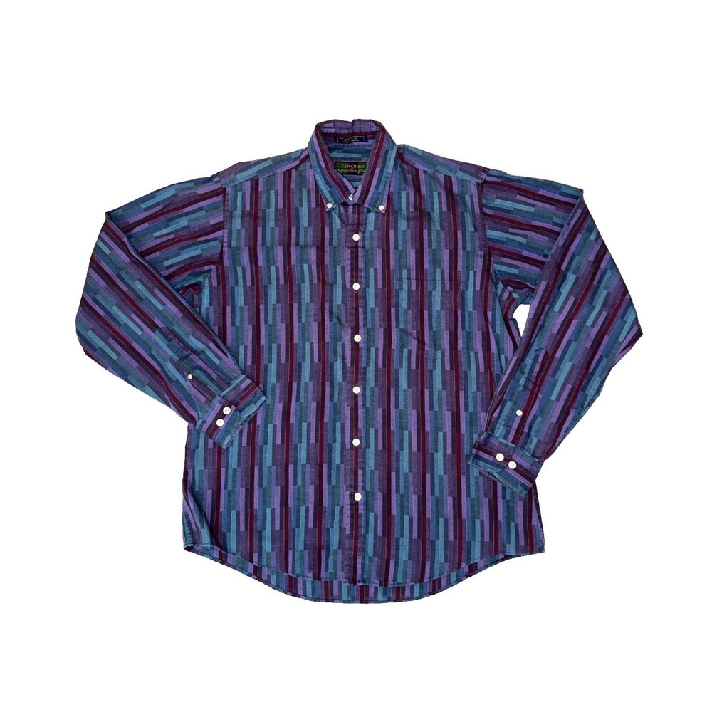 Vintage Colours by Alexander Julian Men’s Button Shirt M 15-15.5 Purple Striped